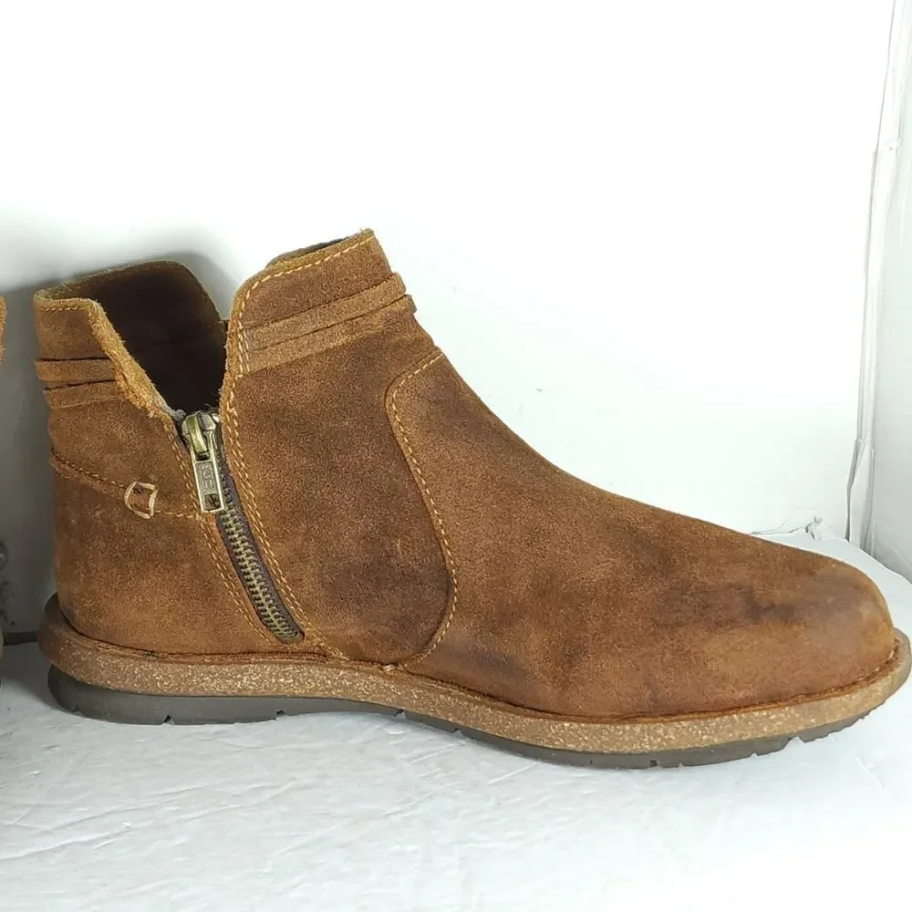 Born Women's Tarkiin US 11 Brown Distressed Suede Side Zip Ankle Boots Booties